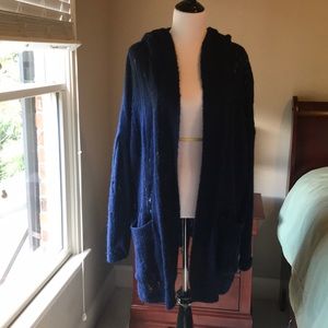 Free People Navy Hooded long sweater